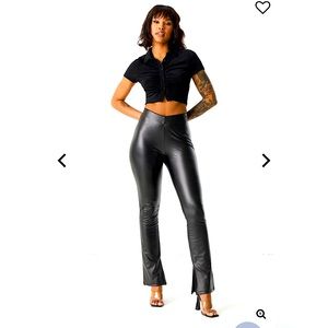 Black flared high waisted leather pants